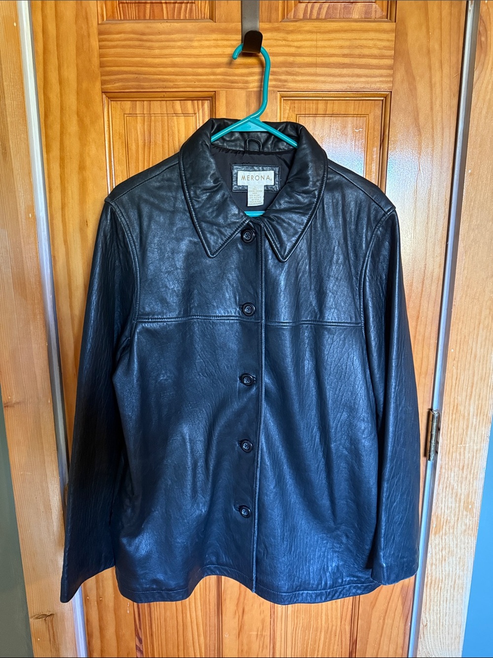 Merona Black Leather Button-Front Jacket